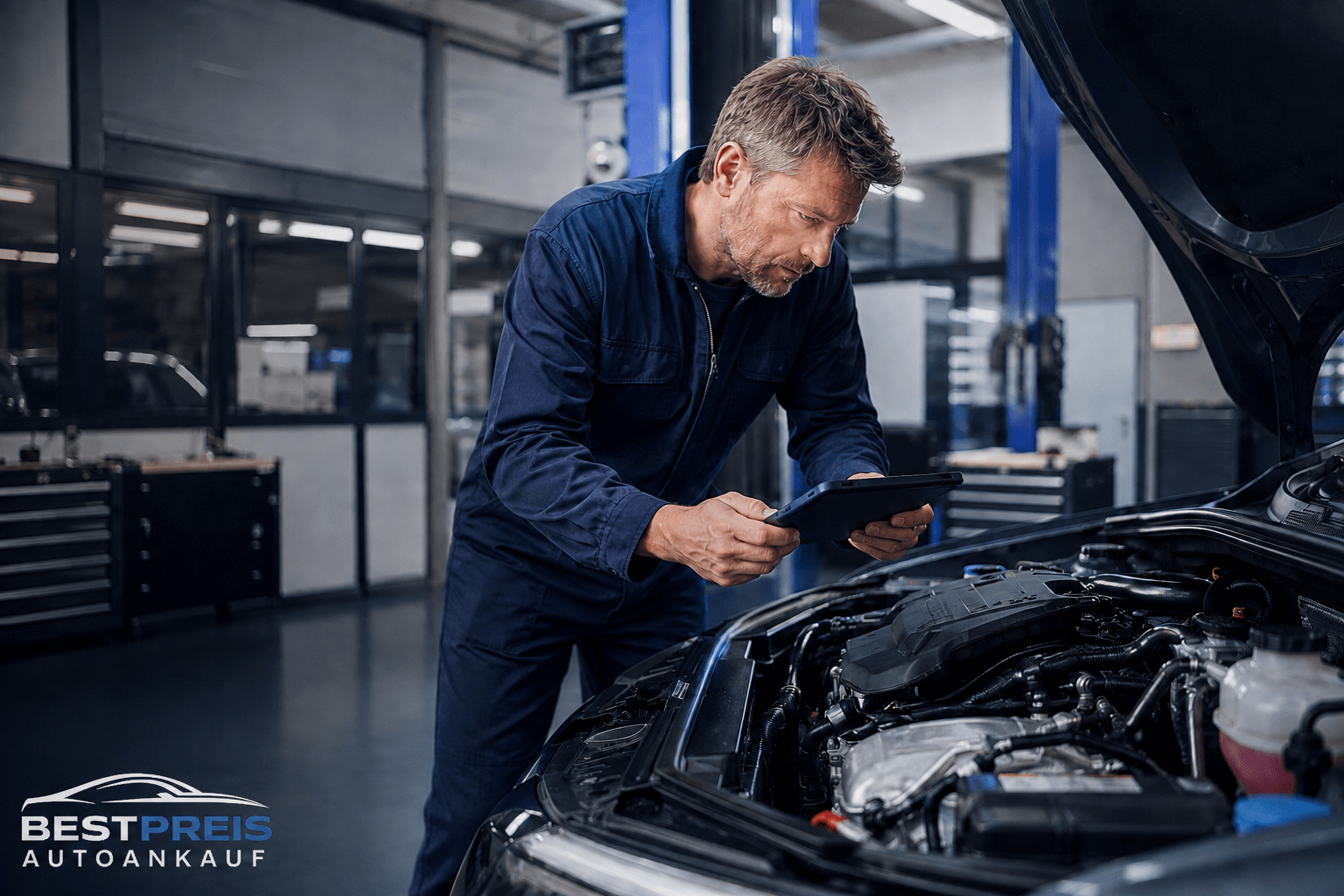 Professionelle Bewertung eines Autos mit Motorschaden